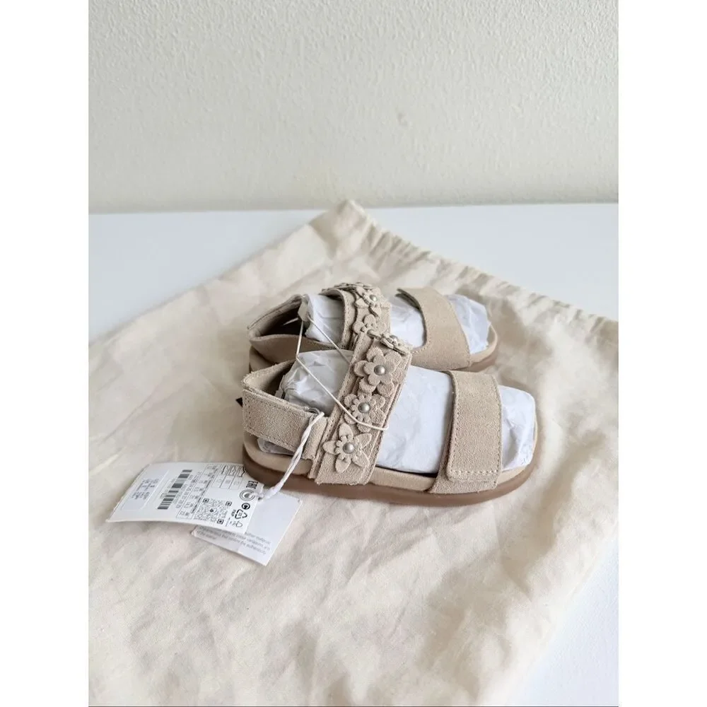 Zara NWT baby floral sandals beige suade leather size 7
